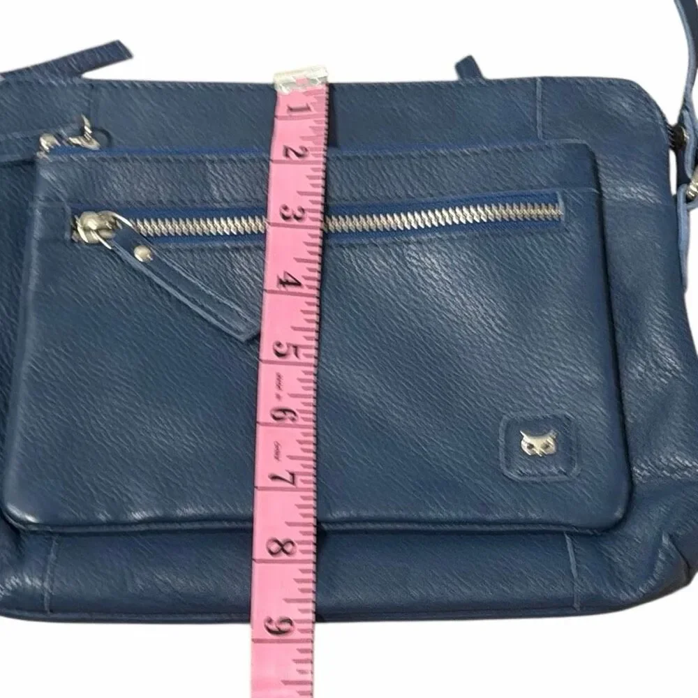 Wise Owl Slate Blue Leather Crossbody Handbag Purse Adjustable Strap